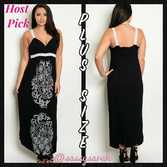 Sassysarah Dresses & Skirts - 5🌟 Rated!! Plus Size Black Maxi Dress w/ white
